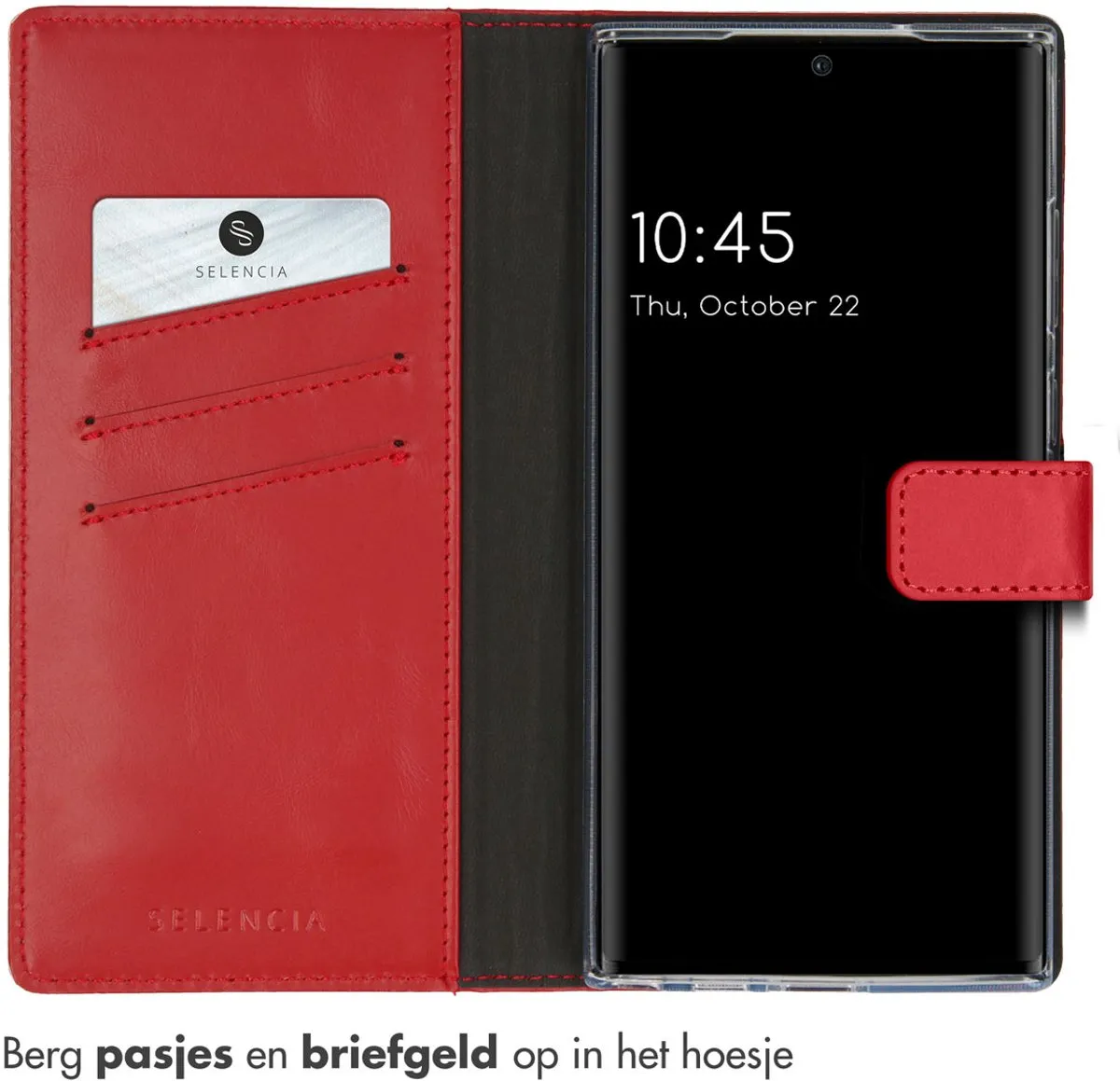 Selencia Hoesje Samsung Galaxy S23 Ultra - Rood Lederen Bookcase - 3 Pasjes