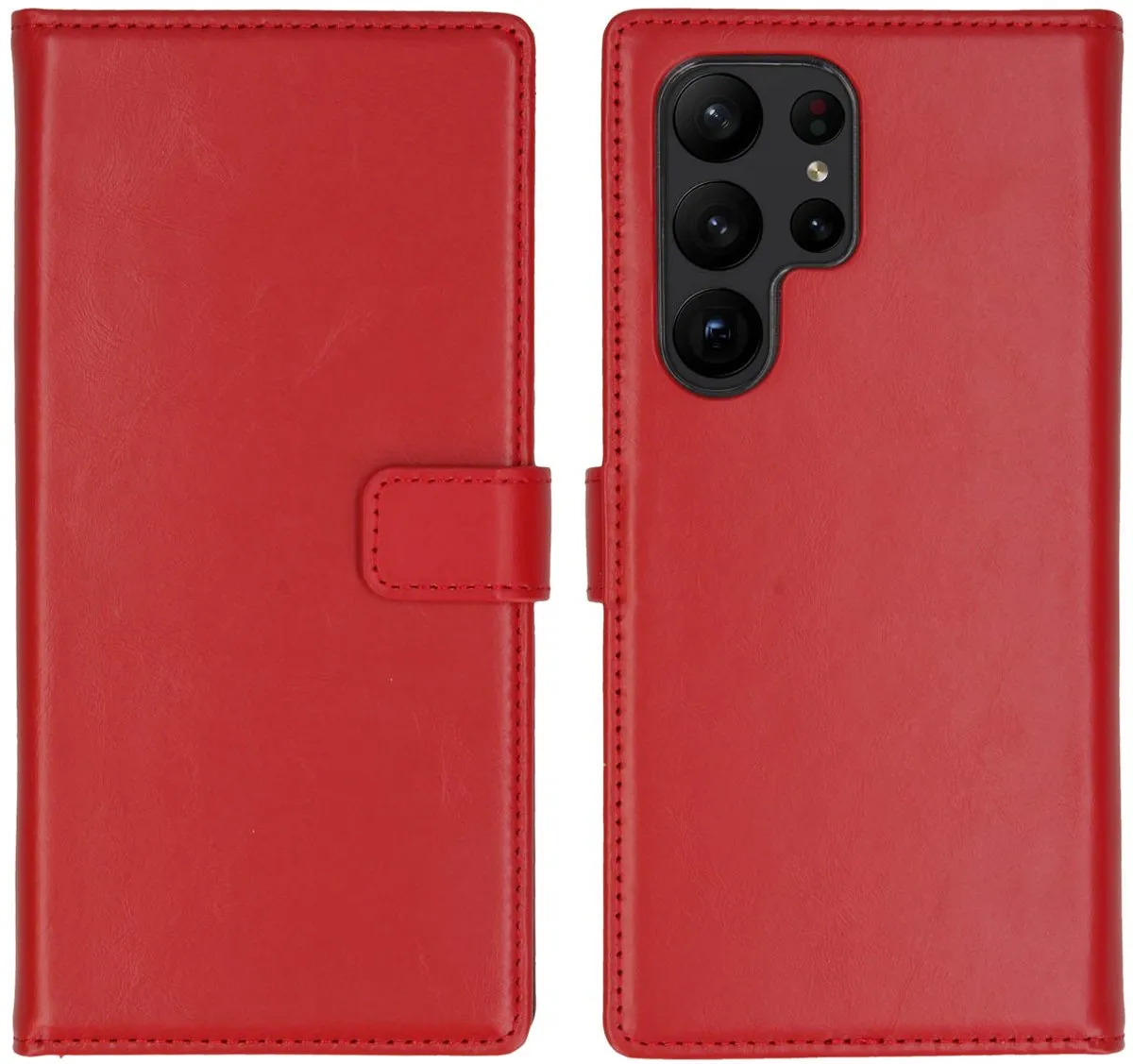 Selencia Hoesje Samsung Galaxy S23 Ultra - Rood Lederen Bookcase - 3 Pasjes