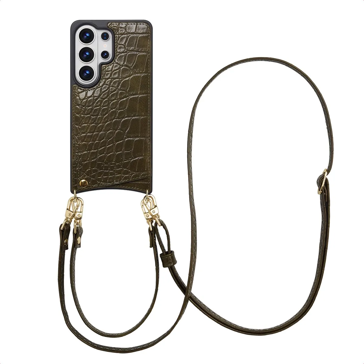 Selencia Croco Backcover Hoesje S26 Ultra - 2 Pasjes - Donkergroen