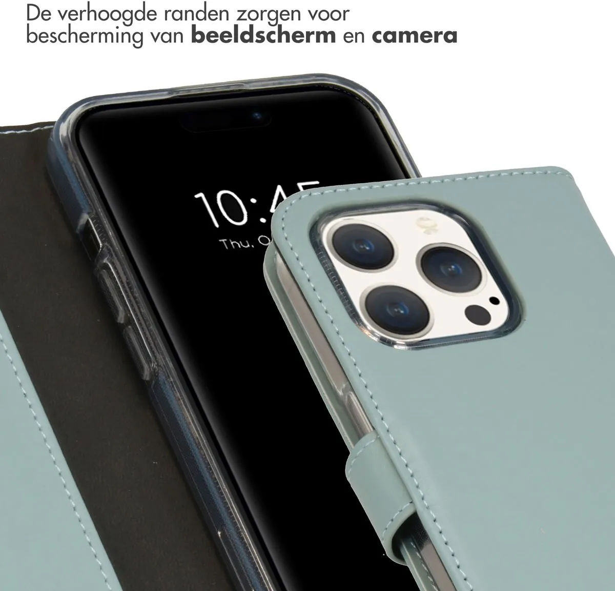 Selencia Hoesje iPhone 15 Pro Echt Lederen Bookcase - Lichtblauw