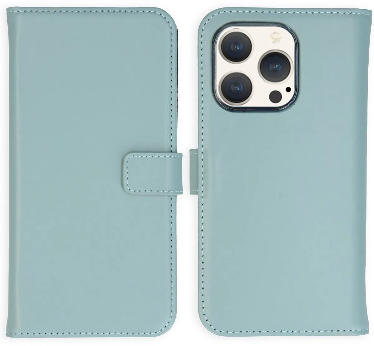 Selencia Hoesje iPhone 15 Pro Echt Lederen Bookcase - Lichtblauw