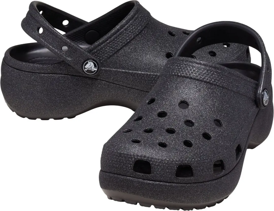 Crocs Classic Glitter Platform Instappers Dames - 37/38 - Zwart - afbeelding 4 van 6