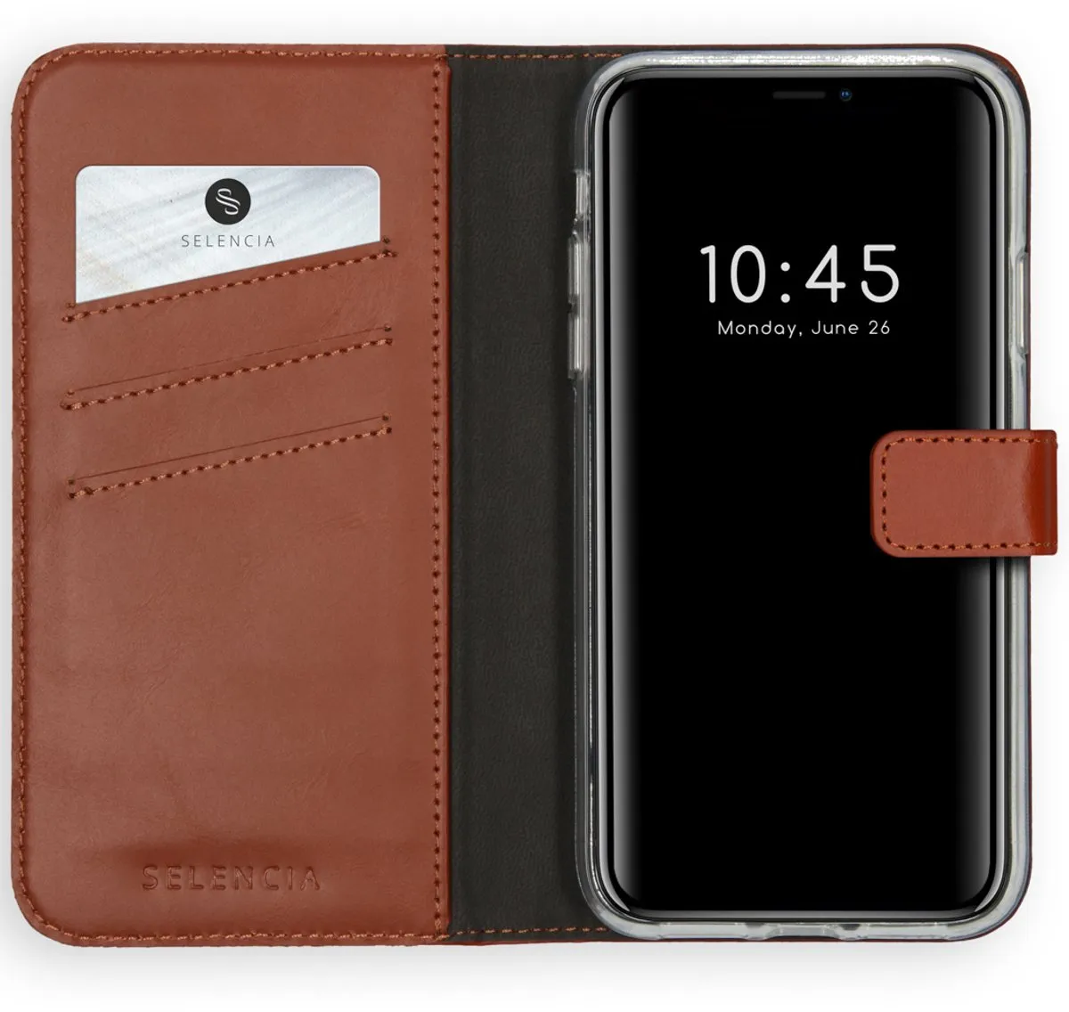 Selencia Hoesje iPhone 11 Lichtbruin - Lederen Bookcase - 3 Pasjes