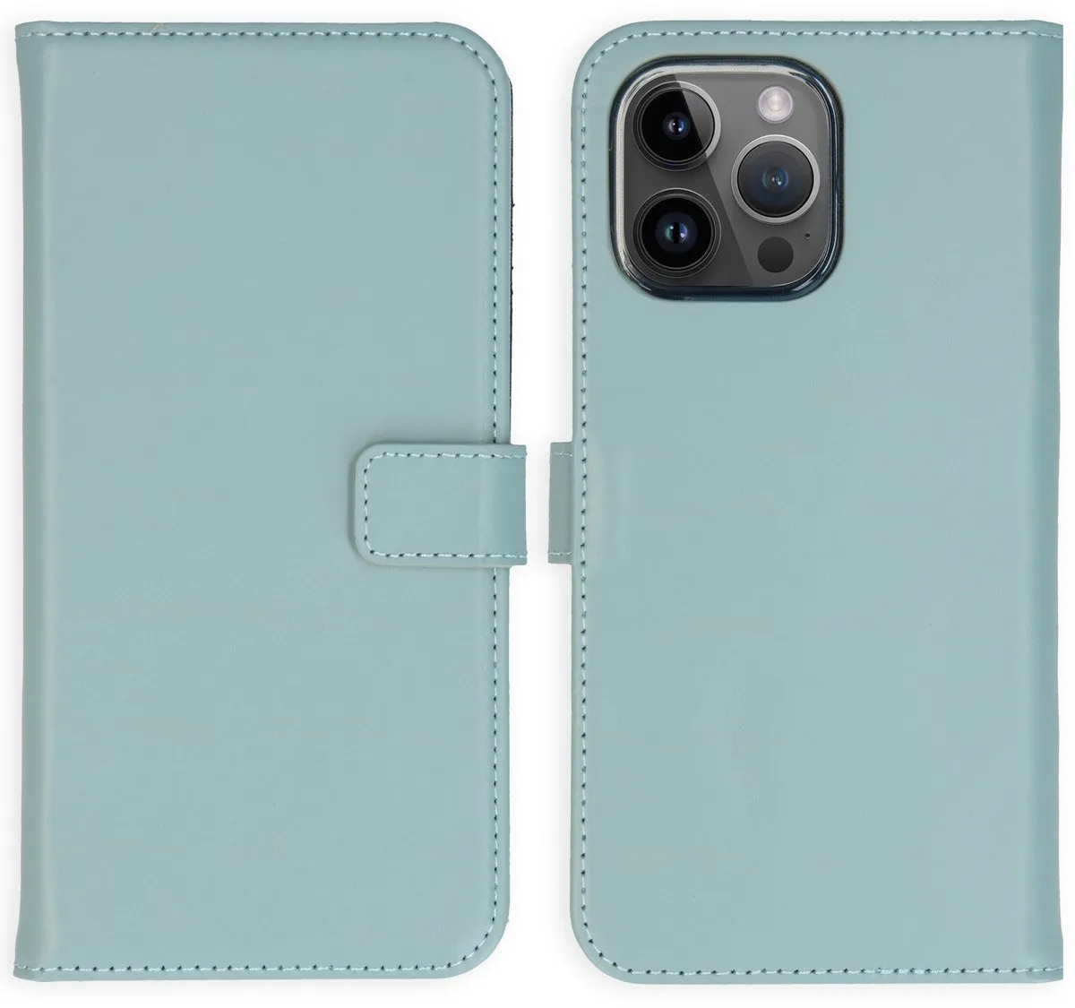 Selencia Hoesje iPhone 15 Pro Max - Echt Leder Bookcase Lichtblauw - 3 Pasjes