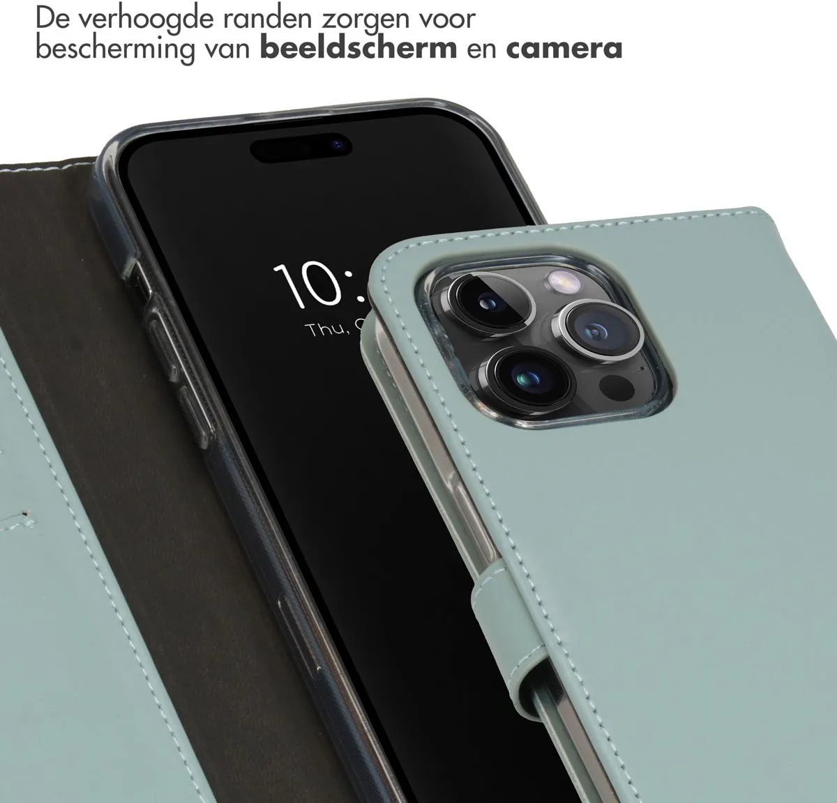 Selencia Hoesje iPhone 15 Pro Max - Echt Leder Bookcase Lichtblauw - 3 Pasjes