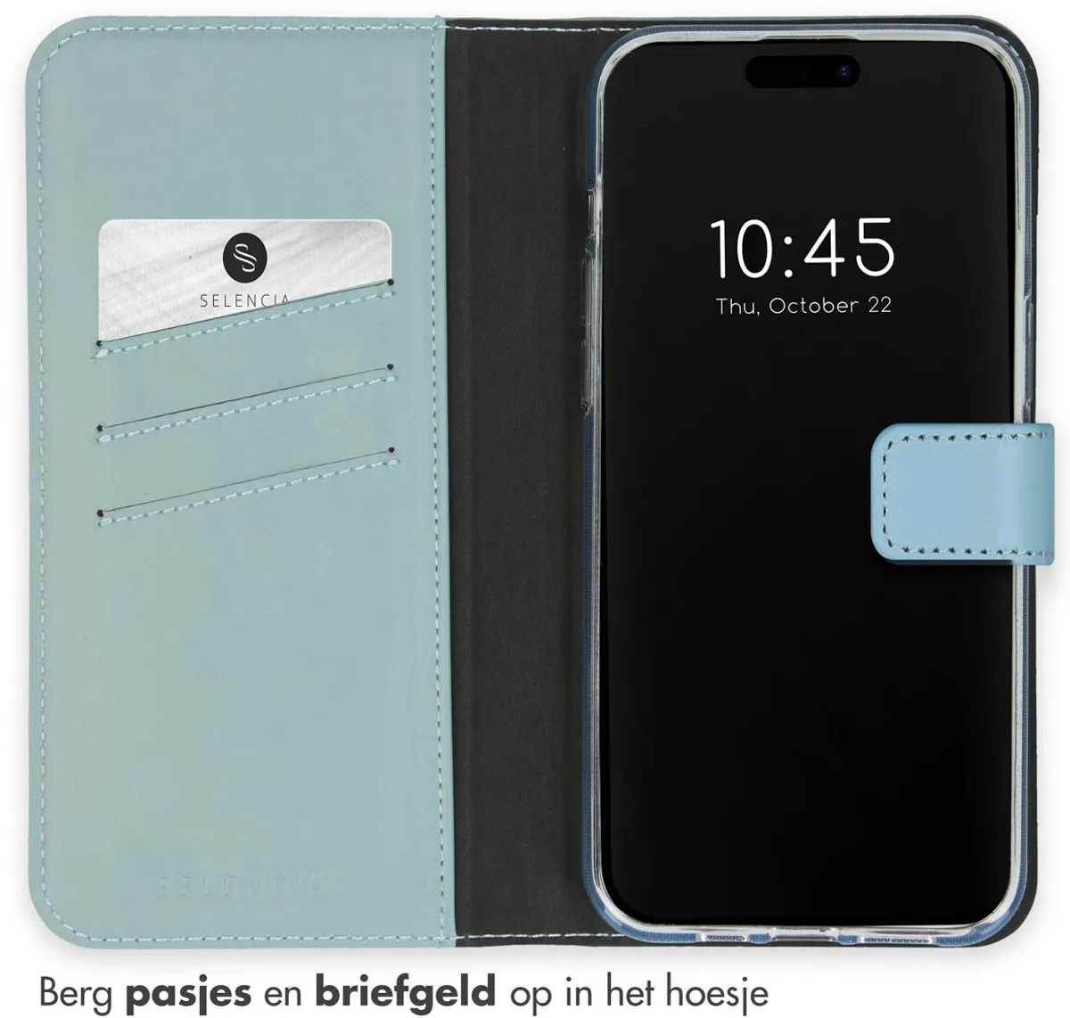 Selencia Hoesje iPhone 15 Pro Max - Echt Leder Bookcase Lichtblauw - 3 Pasjes