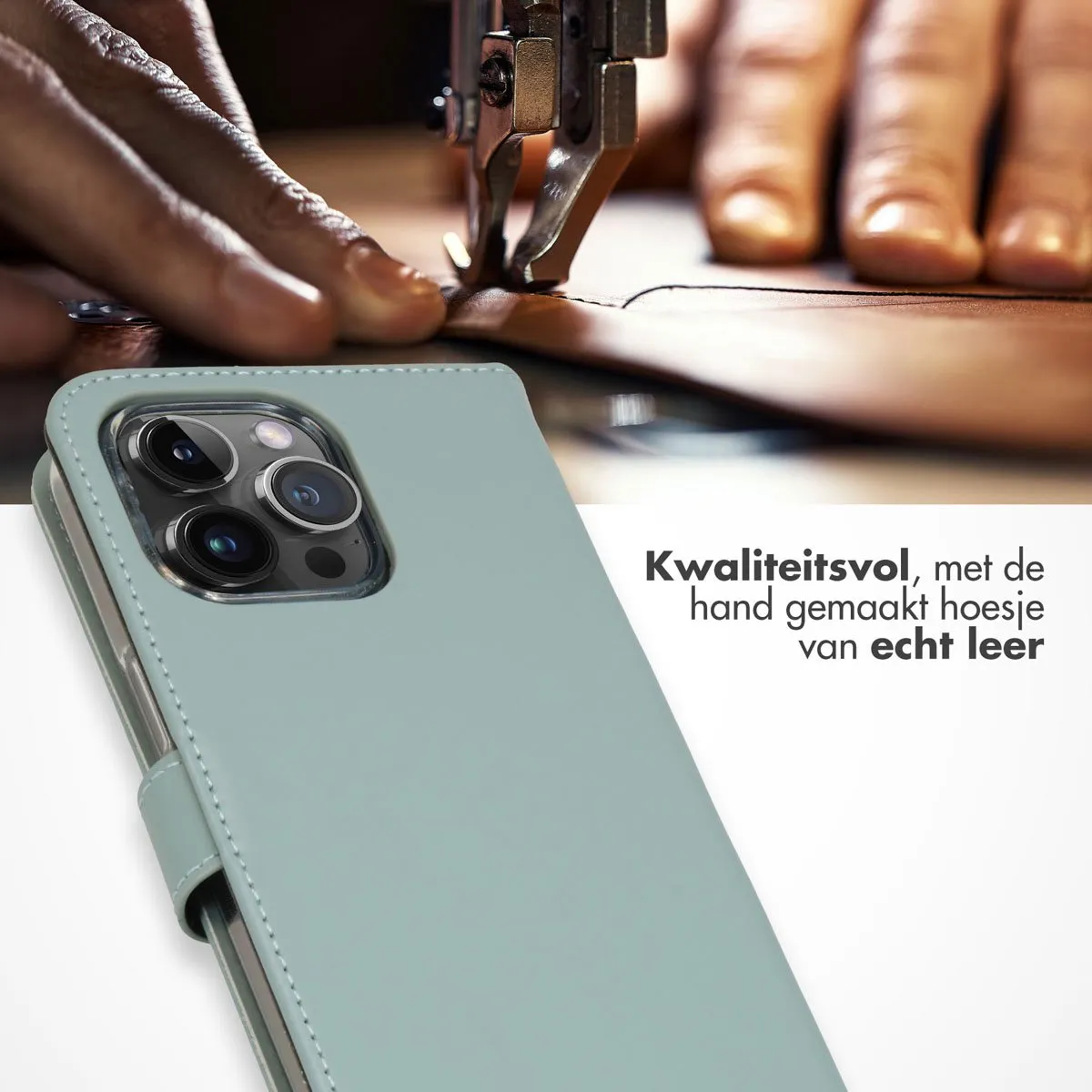 Selencia Hoesje iPhone 15 Pro Max - Echt Leder Bookcase Lichtblauw - 3 Pasjes