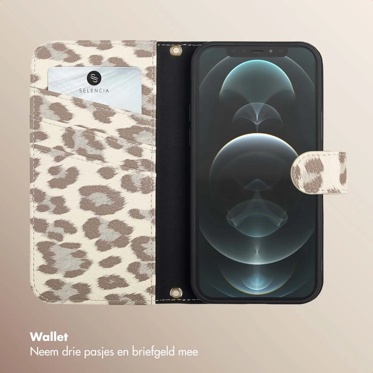 Selencia Hoesje iPhone 12 Pro Sabi Bookcase - 3 Pasjes - Beige