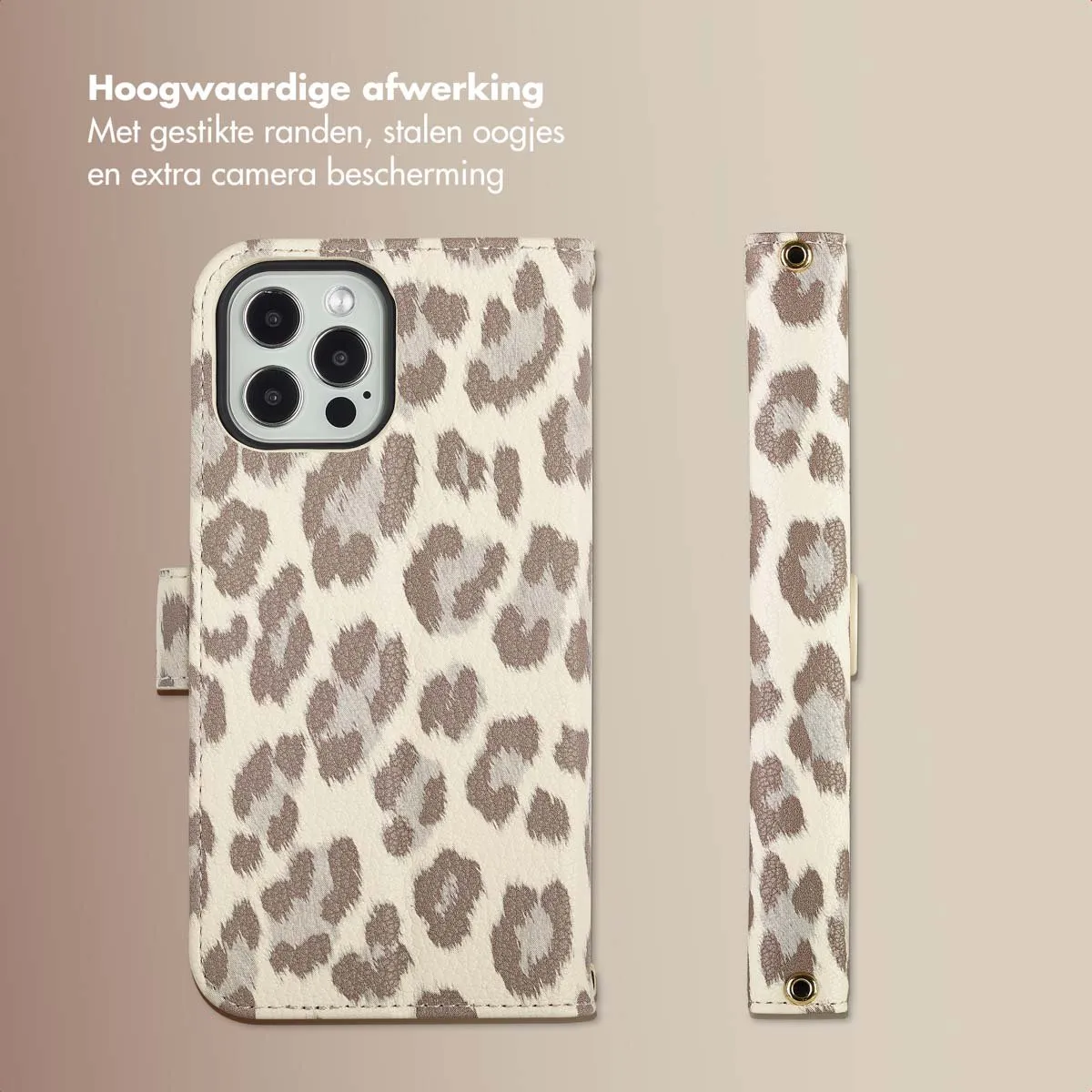 Selencia Hoesje iPhone 12 Pro Sabi Bookcase - 3 Pasjes - Beige