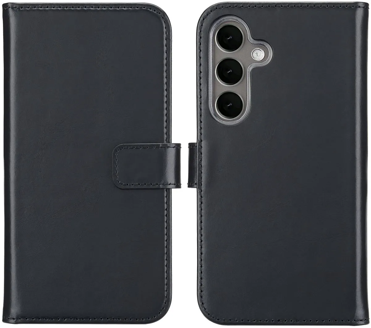 Selencia Hoesje Samsung Galaxy S25 - Echt Lederen Bookcase 3 Stuks - Zwart