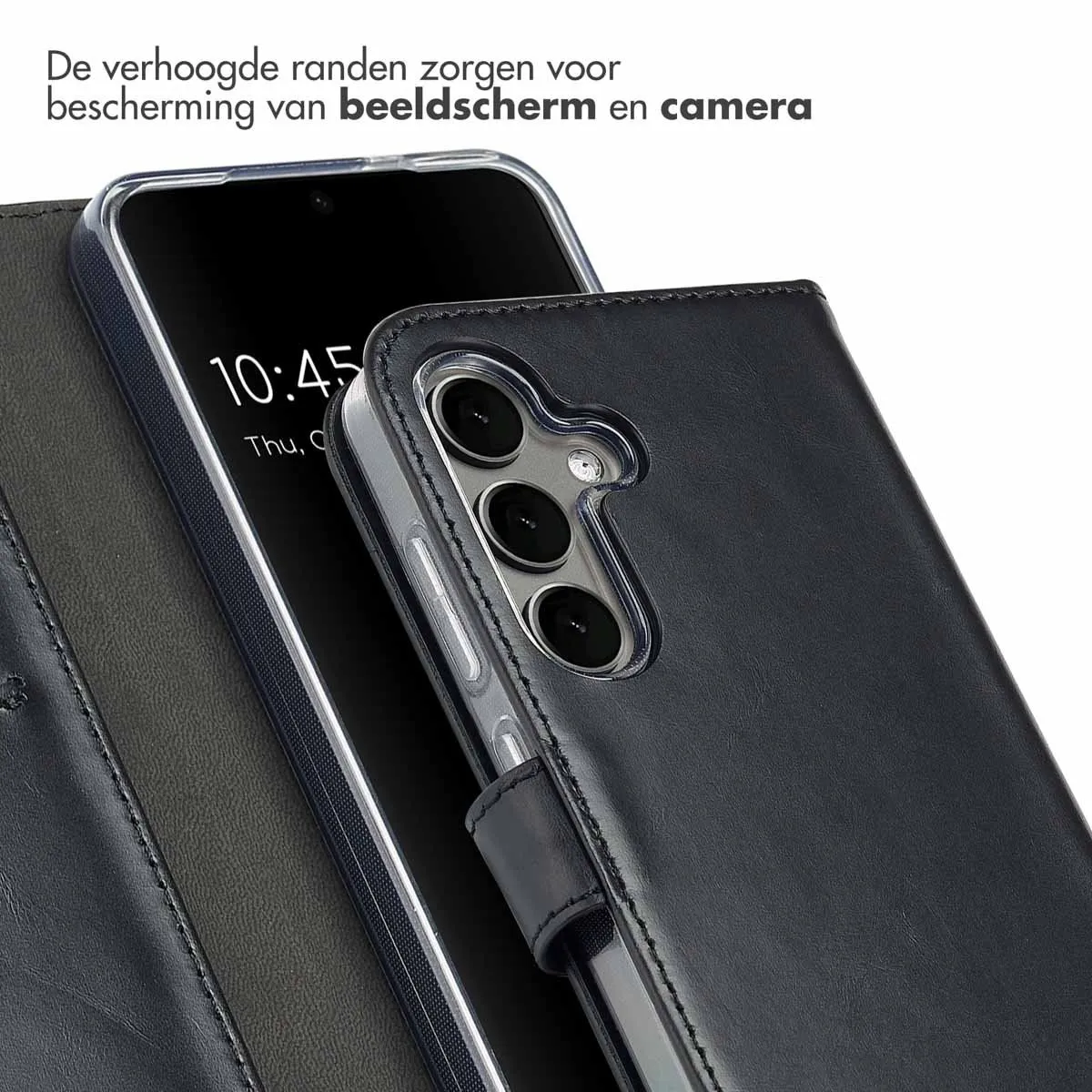 Selencia Hoesje Samsung Galaxy S25 - Echt Lederen Bookcase 3 Stuks - Zwart