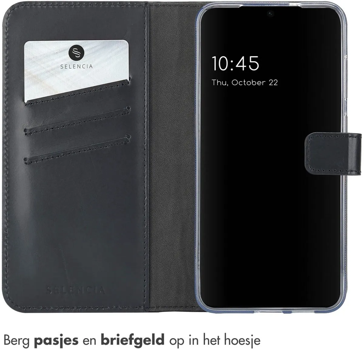 Selencia Hoesje Samsung Galaxy S25 - Echt Lederen Bookcase 3 Stuks - Zwart