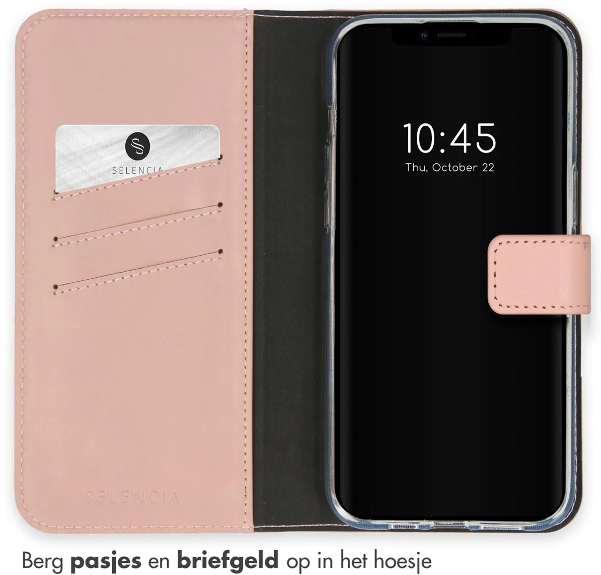 Selencia Hoesje iPhone 15 Echt Lederen Bookcase - Lichtroze