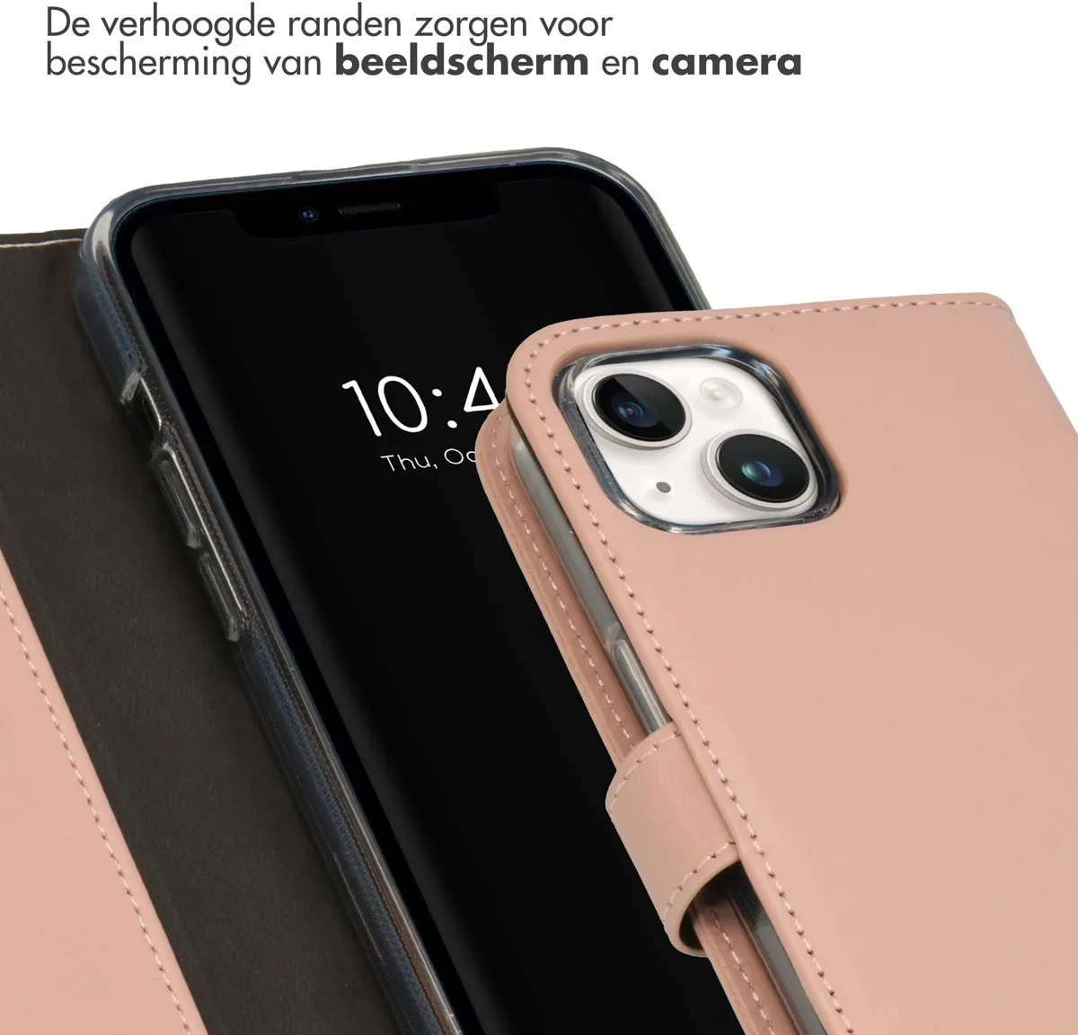 Selencia Hoesje iPhone 15 Echt Lederen Bookcase - Lichtroze
