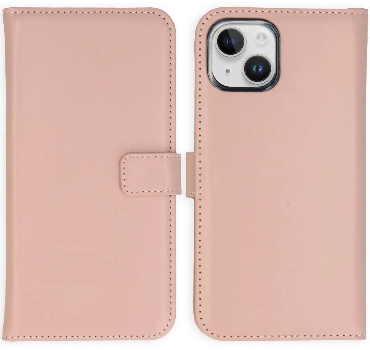 Selencia Hoesje iPhone 15 Echt Lederen Bookcase - Lichtroze