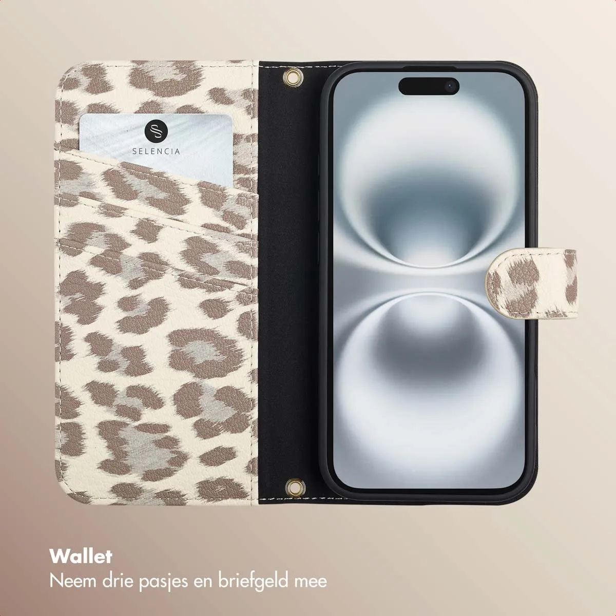 Selencia Hoesje iPhone 16 Sabi Bookcase - 3 Pasjes - Beige