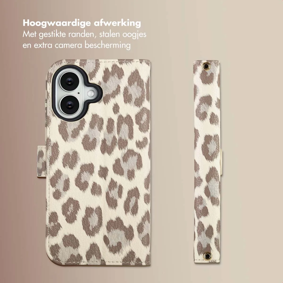 Selencia Hoesje iPhone 16 Sabi Bookcase - 3 Pasjes - Beige - afbeelding 6 van 6