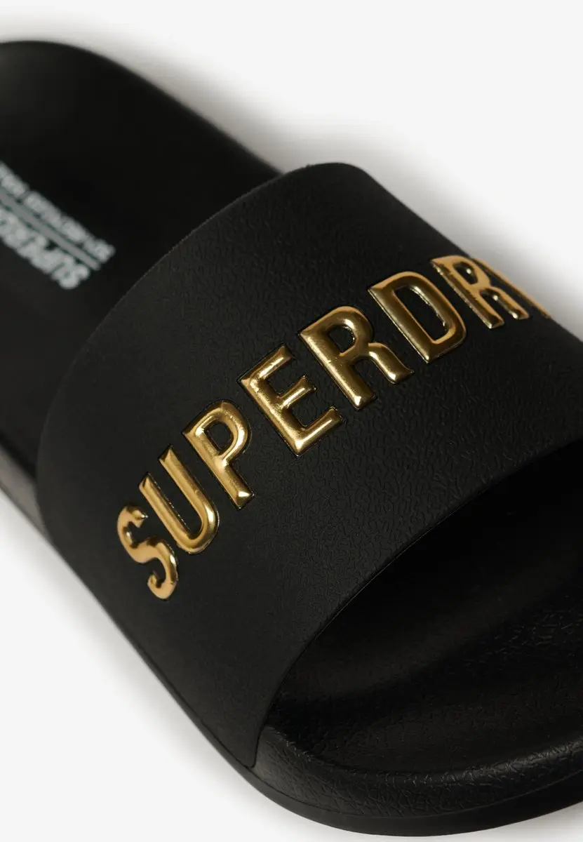 Superdry Vegan Dames Pool Slippers - Logo Black/Metallic Gold - afbeelding 2 van 6