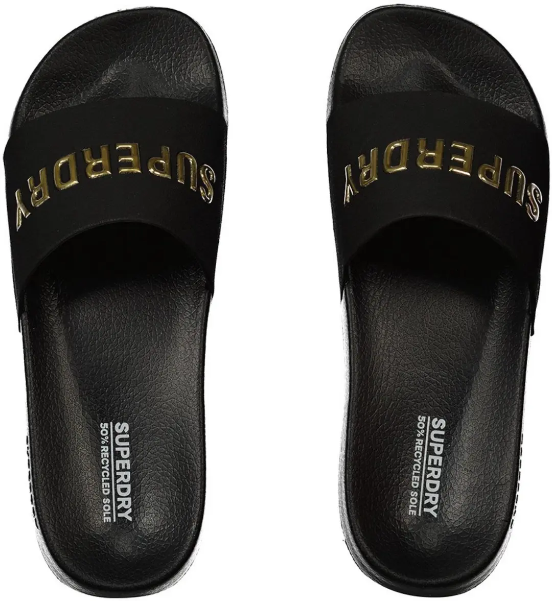 Superdry Vegan Dames Pool Slippers - Logo Black/Metallic Gold - afbeelding 3 van 6