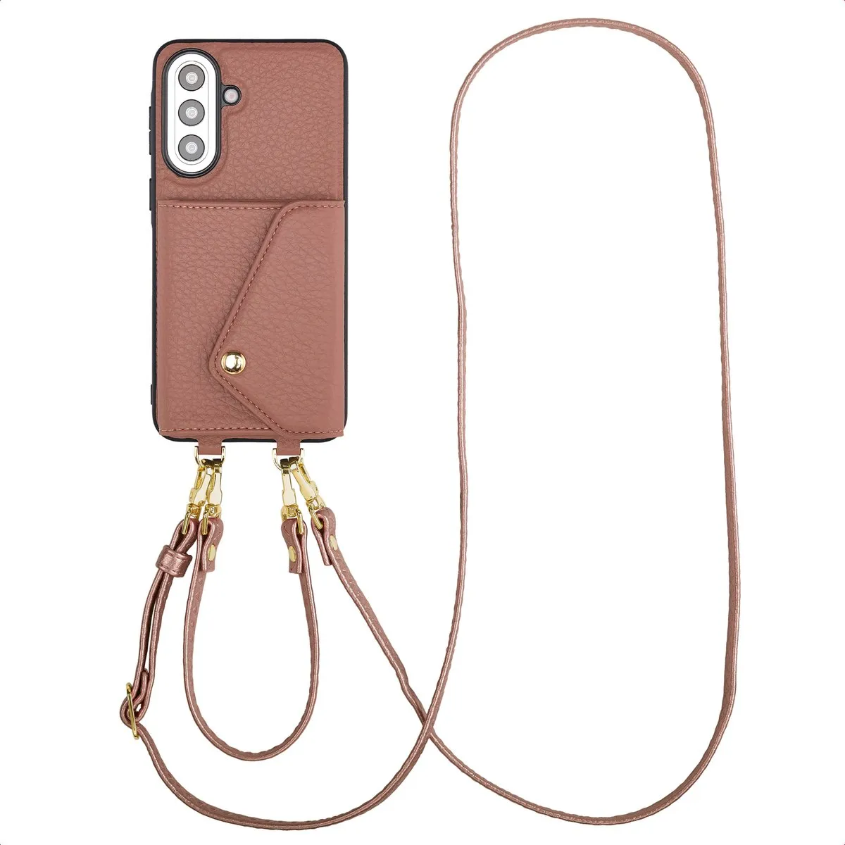 Selencia Hoesje - Geschikt voor Samsung Galaxy A57 (5G) - Sera Koordhoes met pashouder envelop - Old Pink