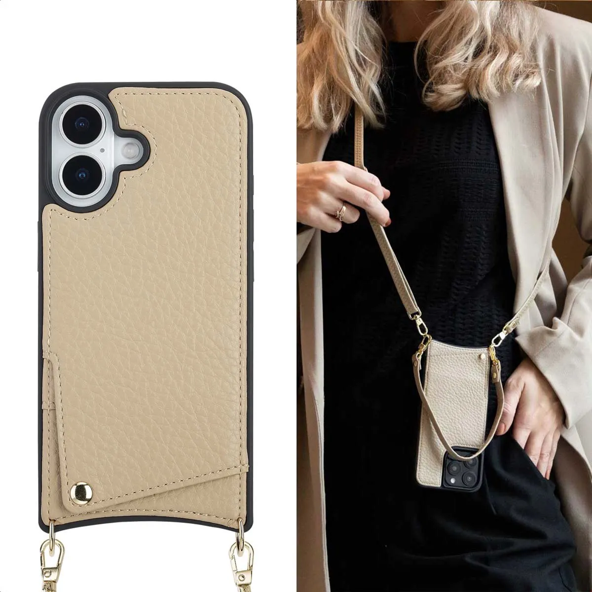 Selencia Hoesje iPhone 17 Backcover Beige - 2 Pasjes