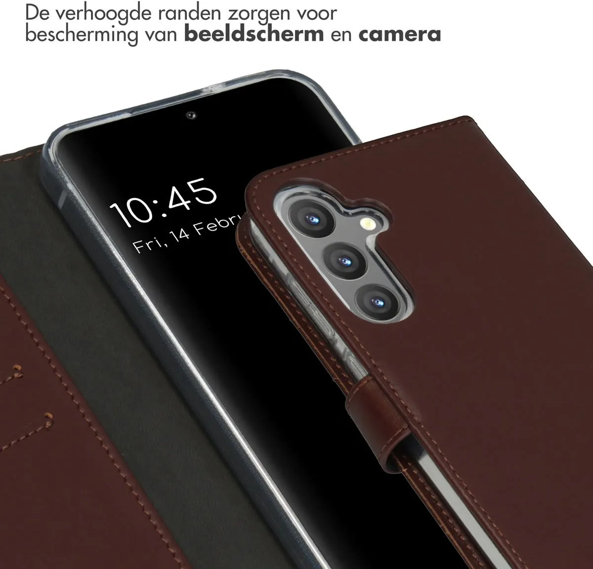 Selencia Hoesje Samsung Galaxy S24 Plus Donkerbruin - Echt Lederen Bookcase - 3 Pasjes