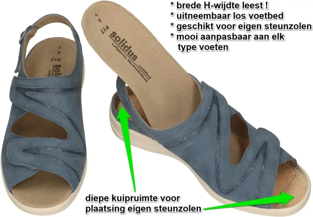 Solidus Lia 73043-80447 Dames Sandalen - 36.5 - Jeansblauw - afbeelding 3 van 6