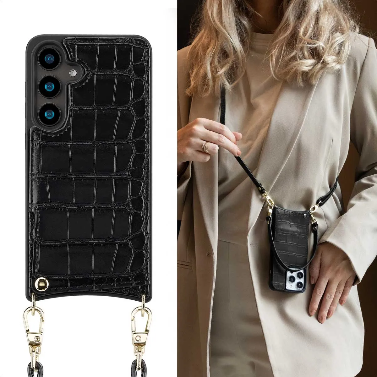 Selencia Hoesje Samsung Galaxy S24 Croco Backcover - Zwart