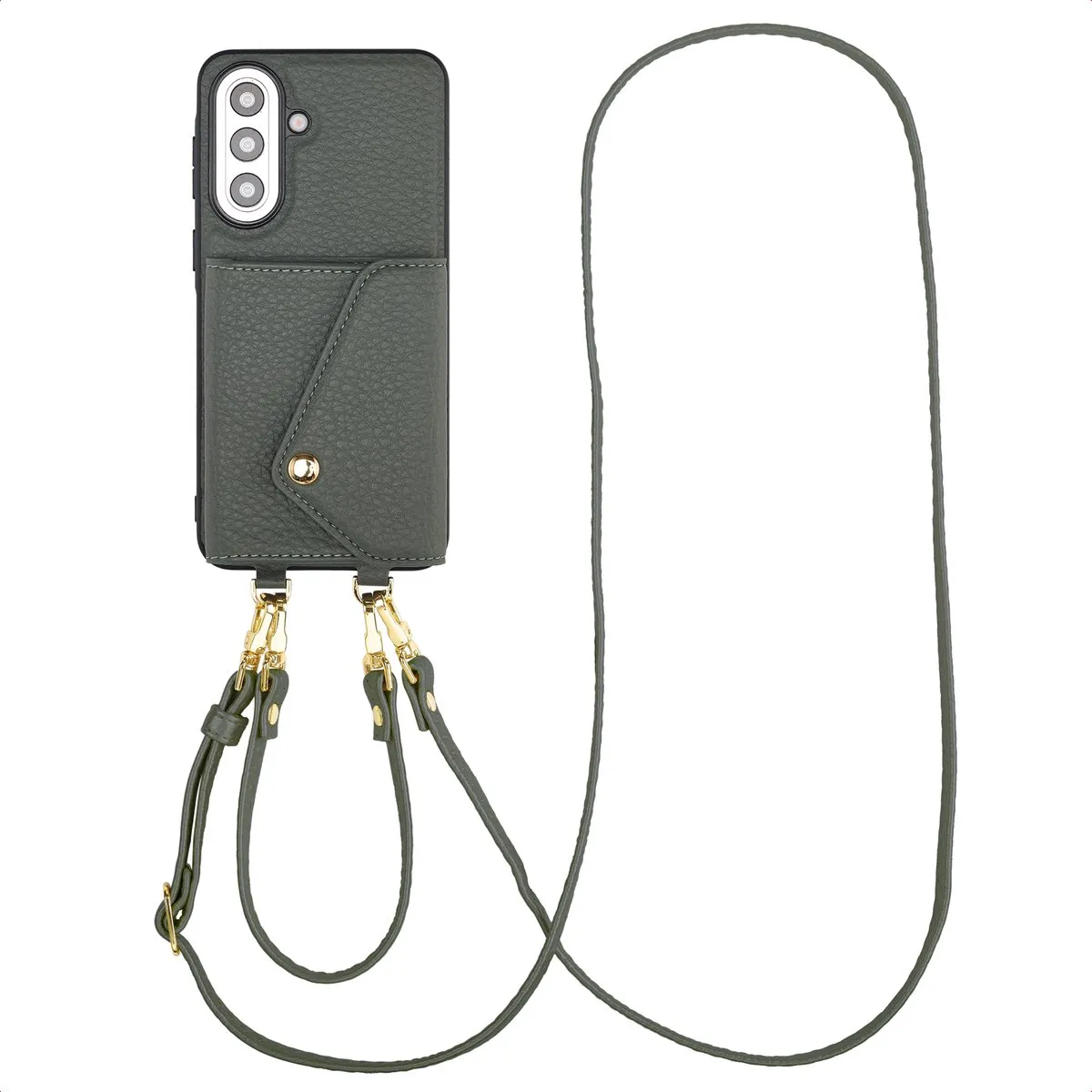 Selencia Hoesje - Geschikt voor Samsung Galaxy A57 (5G) - Sera Koordhoes met pashouder envelop - Sage Green