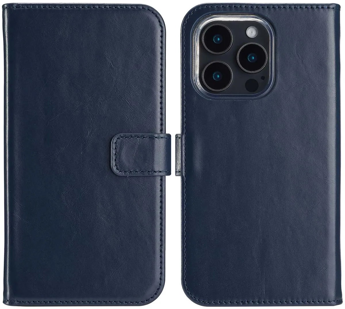 Selencia Hoesje iPhone 16 Pro Bookcase - Echt Leder Blauw - 3 Pasjes