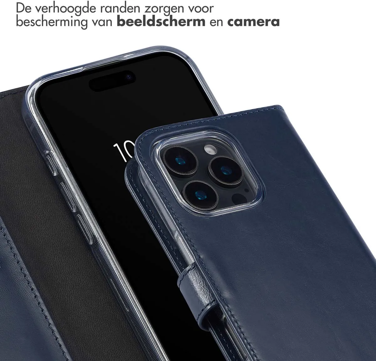 Selencia Hoesje iPhone 16 Pro Bookcase - Echt Leder Blauw - 3 Pasjes
