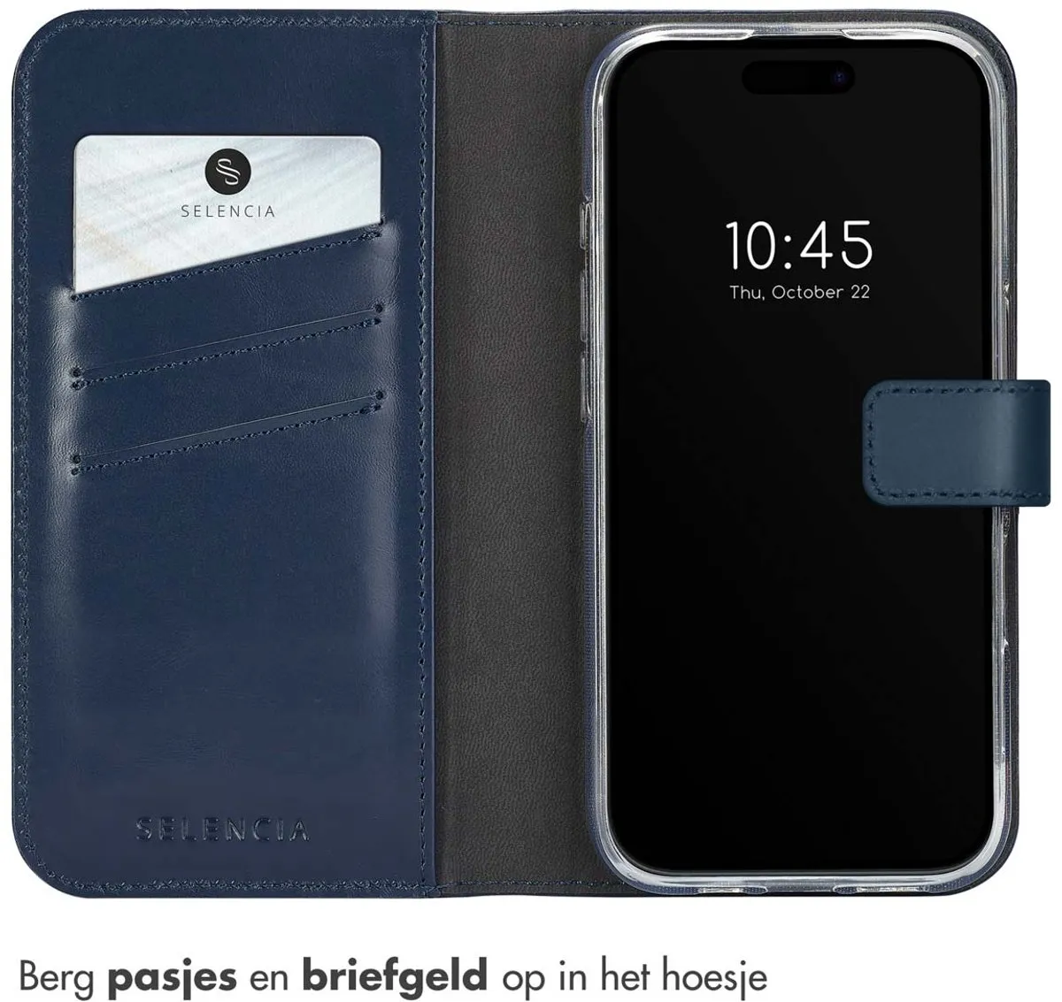 Selencia Hoesje iPhone 16 Pro Bookcase - Echt Leder Blauw - 3 Pasjes