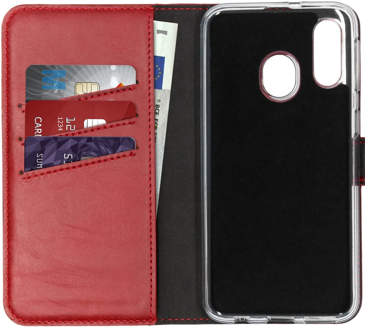 Selencia Hoesje Samsung Galaxy A40 - Echt Lederen Bookcase Rood