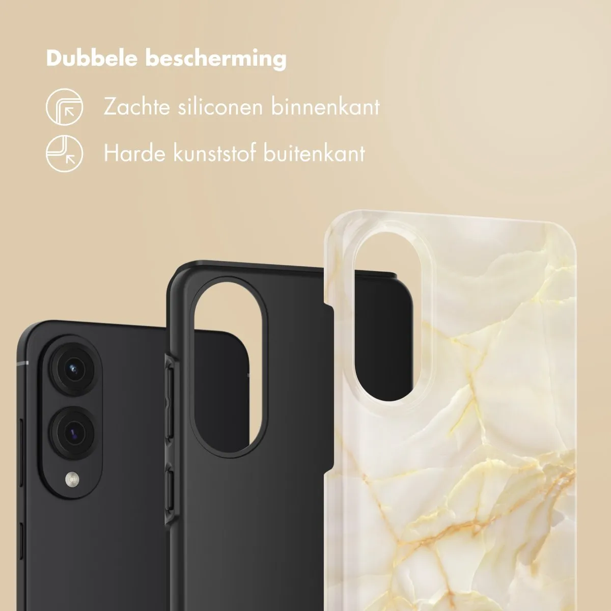 Selencia Hoesje Samsung Galaxy S25 Edge - Golden Beige Marble