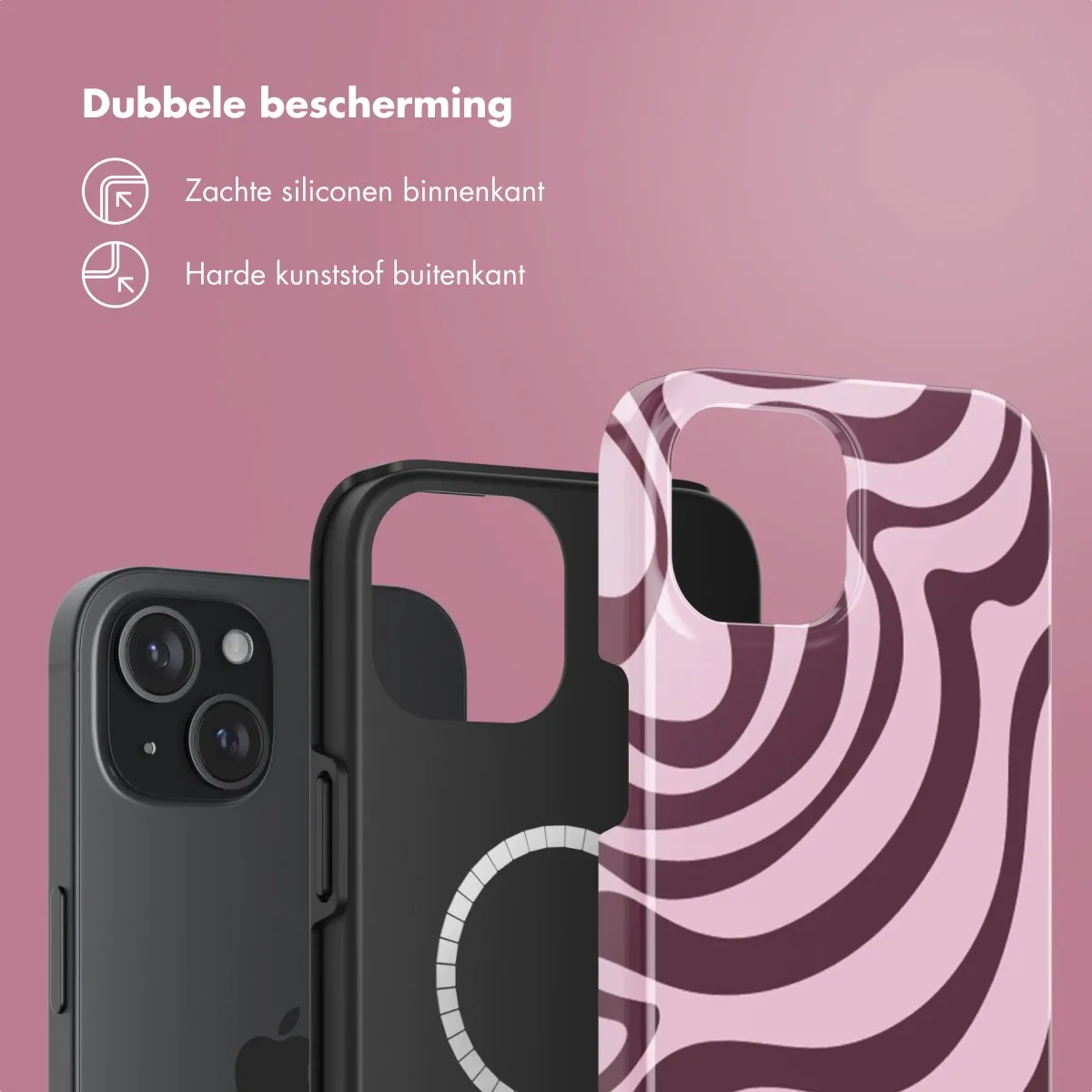 Selencia Hoesje iPhone 15 MagSafe Wavy Swirl Pink Plum