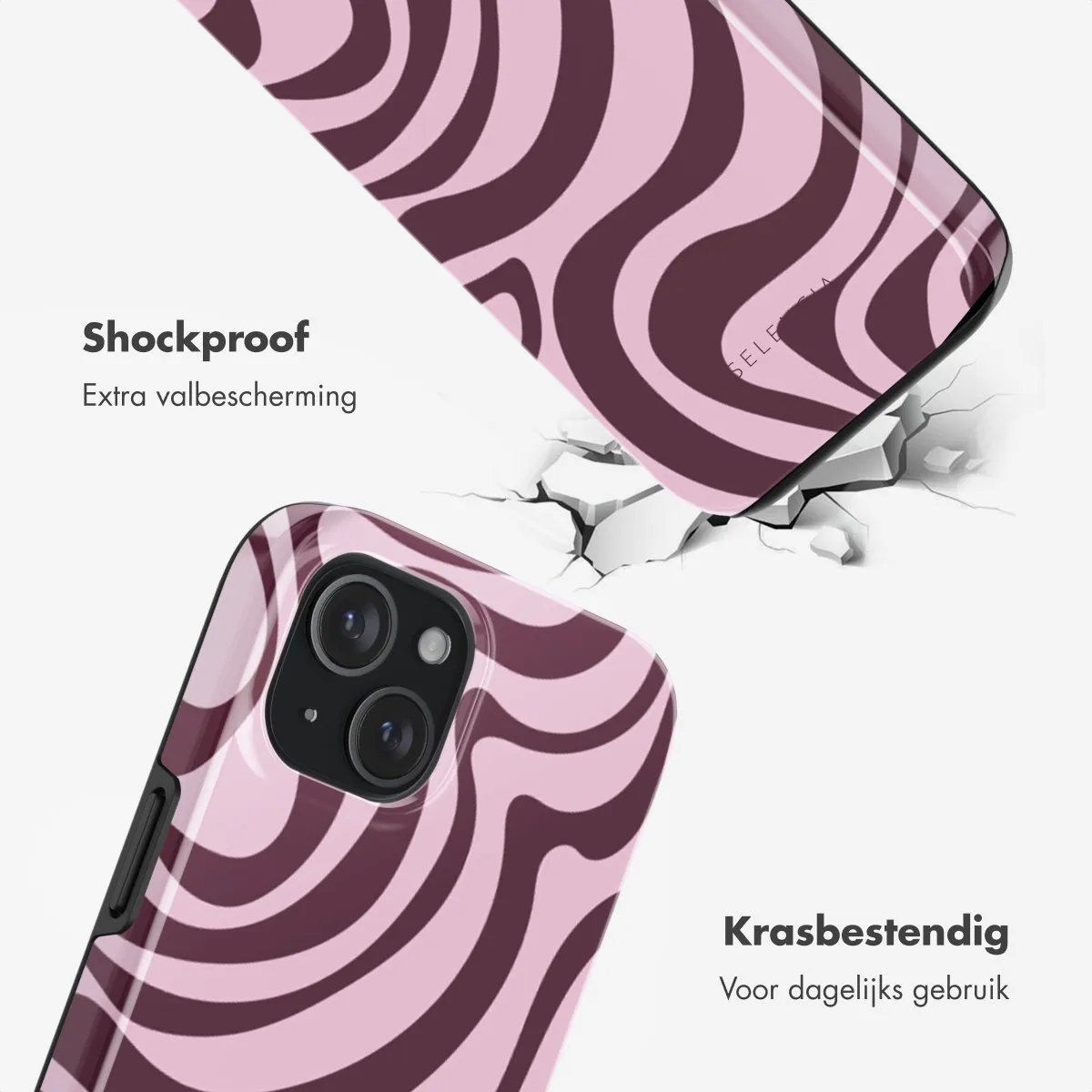Selencia Hoesje iPhone 15 MagSafe Wavy Swirl Pink Plum