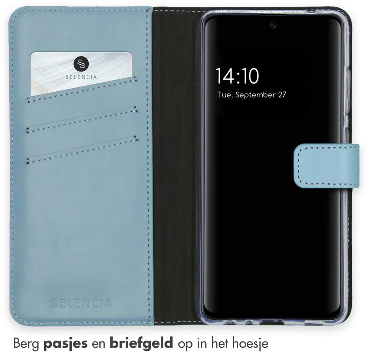 Selencia Echt Lederen Bookcase Hoesje - Samsung Galaxy A52 - Lichtblauw