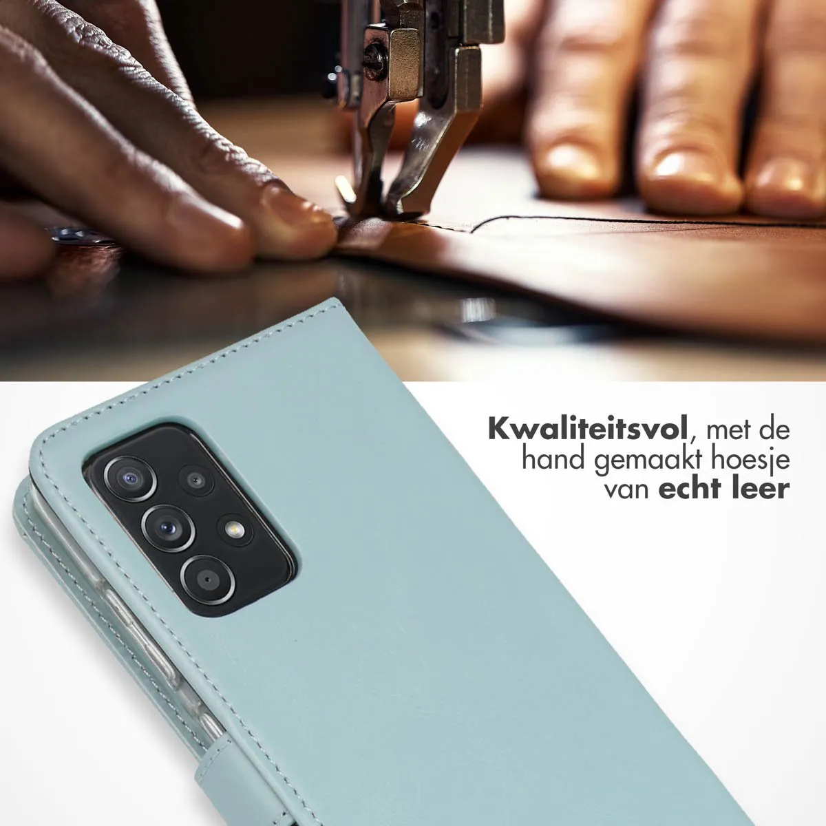 Selencia Echt Lederen Bookcase Hoesje - Samsung Galaxy A52 - Lichtblauw