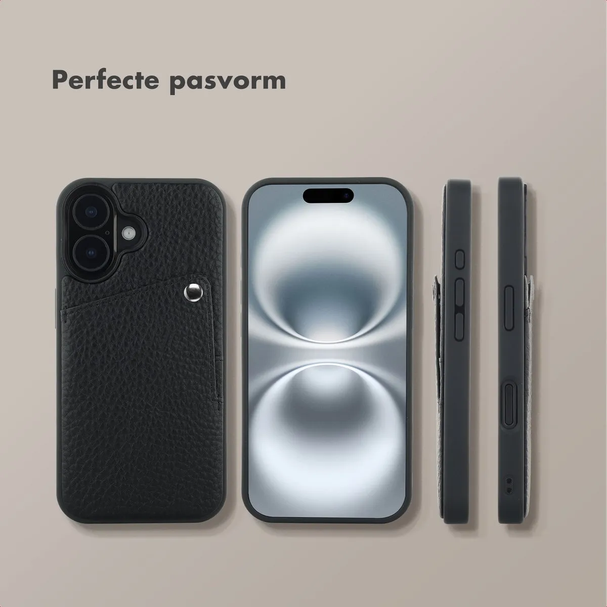 Selencia Hoesje iPhone 16 - Backcover met Pashouder - Zwart