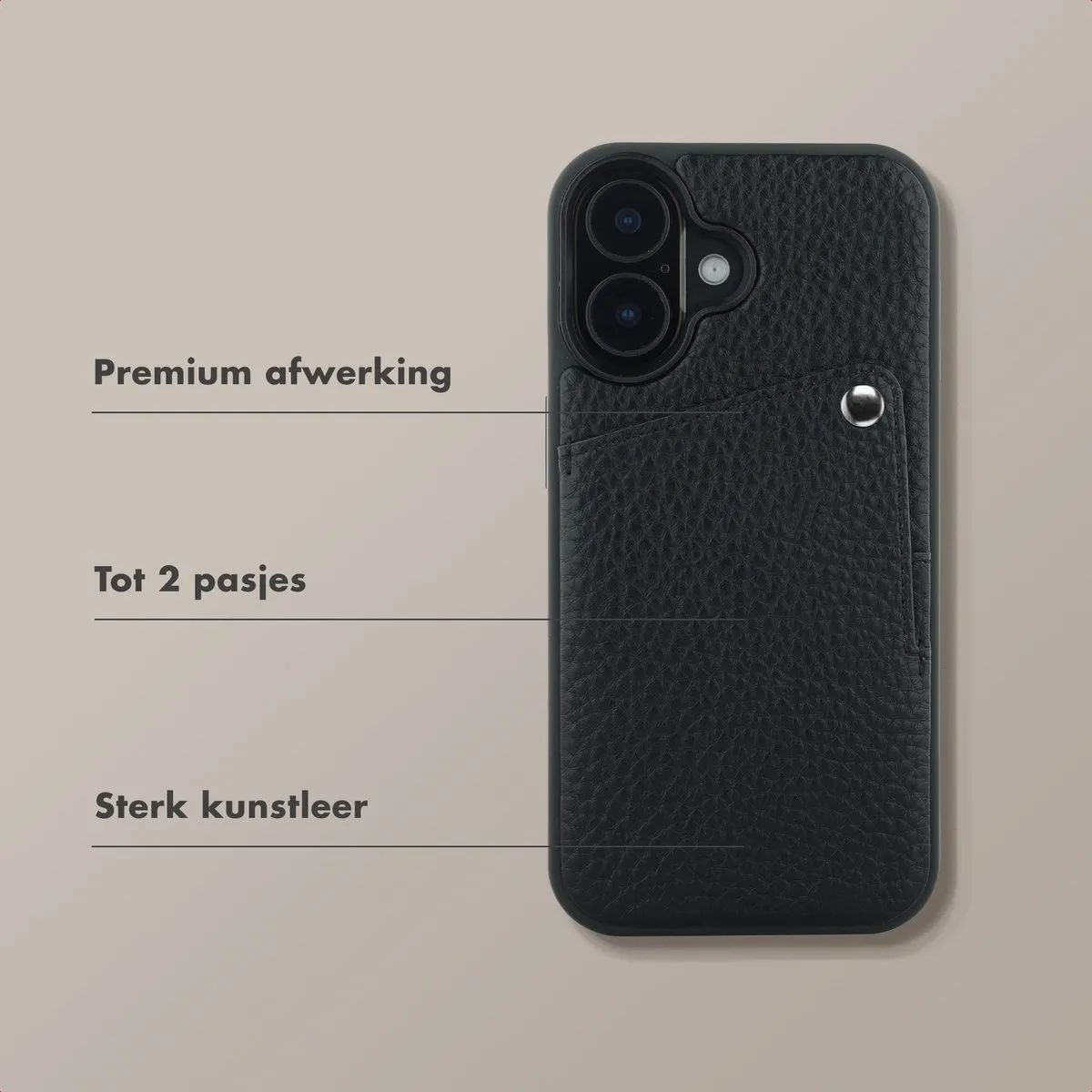Selencia Hoesje iPhone 16 - Backcover met Pashouder - Zwart