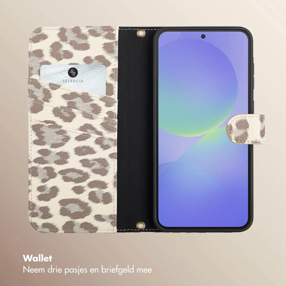 Selencia Hoesje Samsung Galaxy A36/A56 - Sabi Bookcase Panterprint - Beige - afbeelding 4 van 6