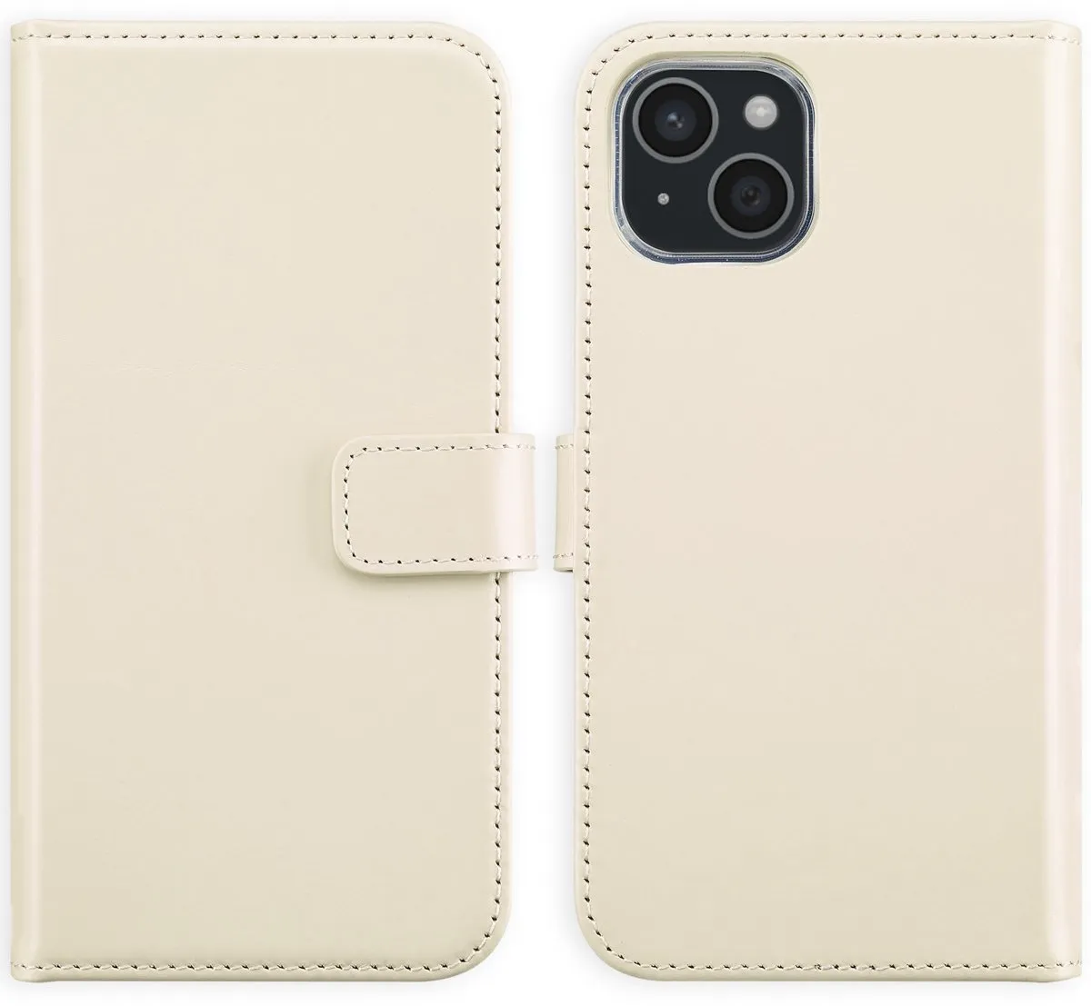 Selencia Hoesje iPhone 15 Echt Lederen Bookcase - 3 Pasjes - Greige
