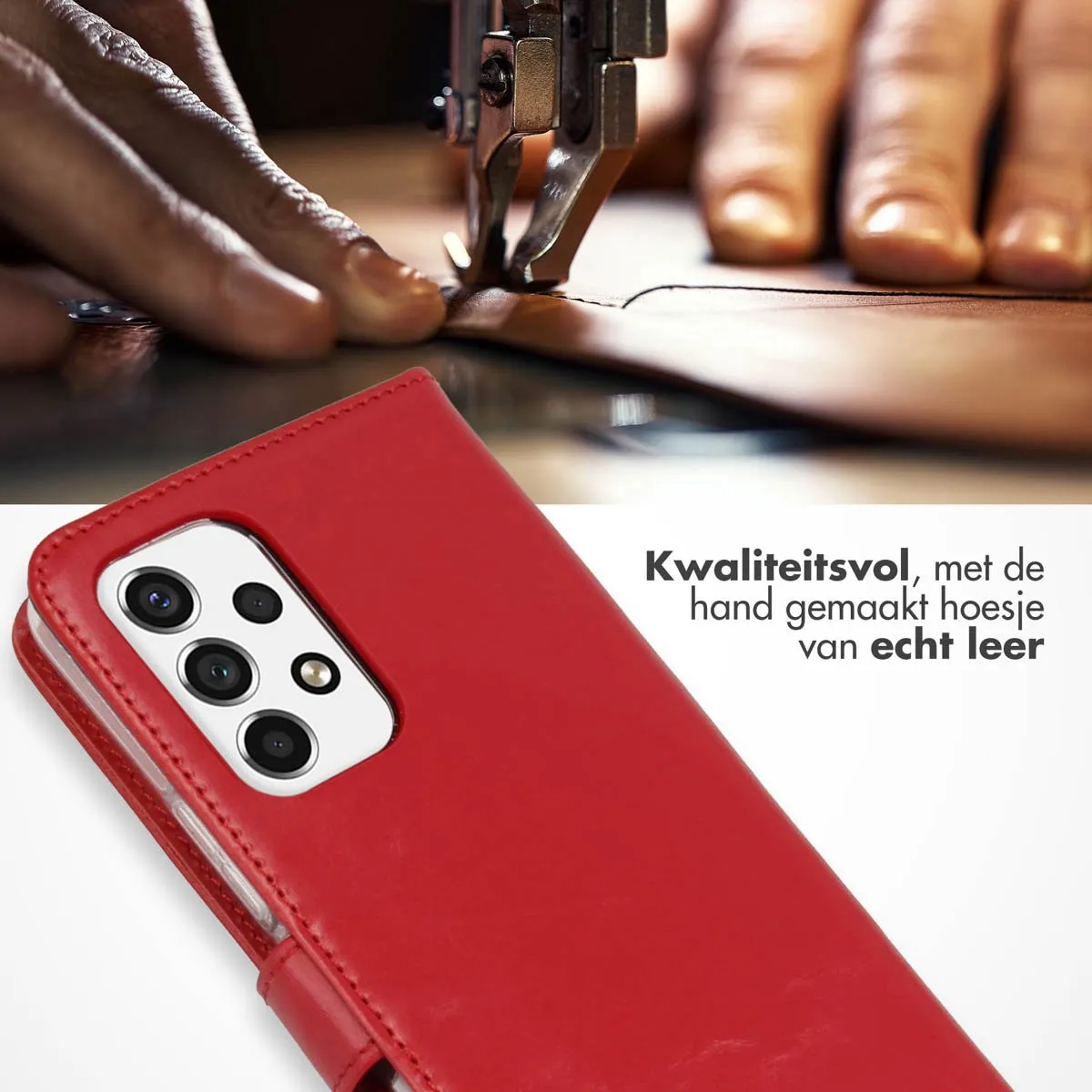 Selencia Hoesje Samsung Galaxy A53 Echt Lederen Bookcase - Rood