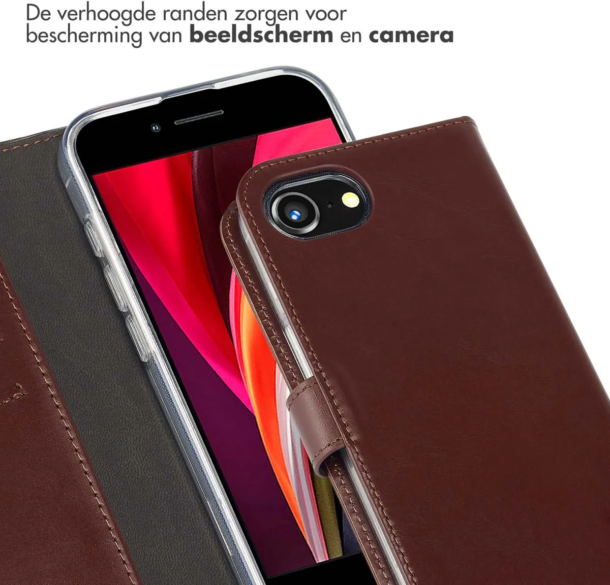 Selencia Hoesje iPhone 16e Echt Lederen Bookcase - 3 Pasjes - Bruin
