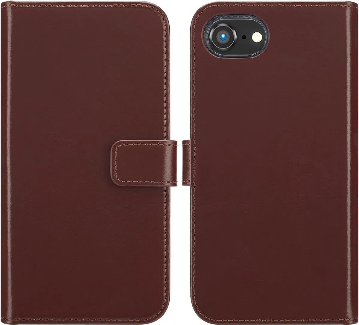 Selencia Hoesje iPhone 16e Echt Lederen Bookcase - 3 Pasjes - Bruin