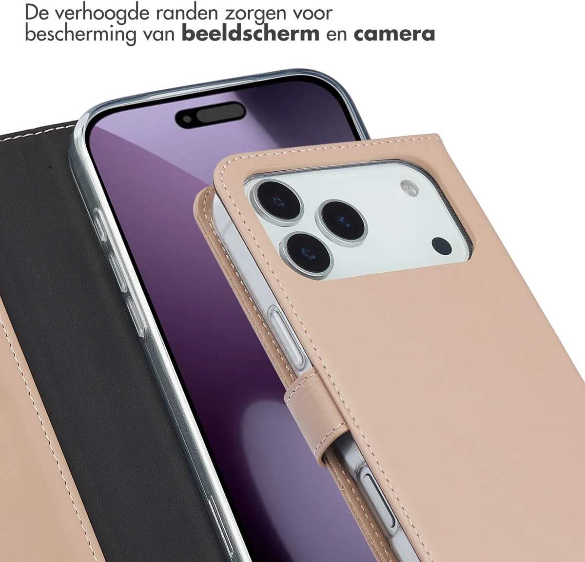 Selencia Hoesje iPhone 17 Pro Max - Echt Leder Bookcase - Lichtroze