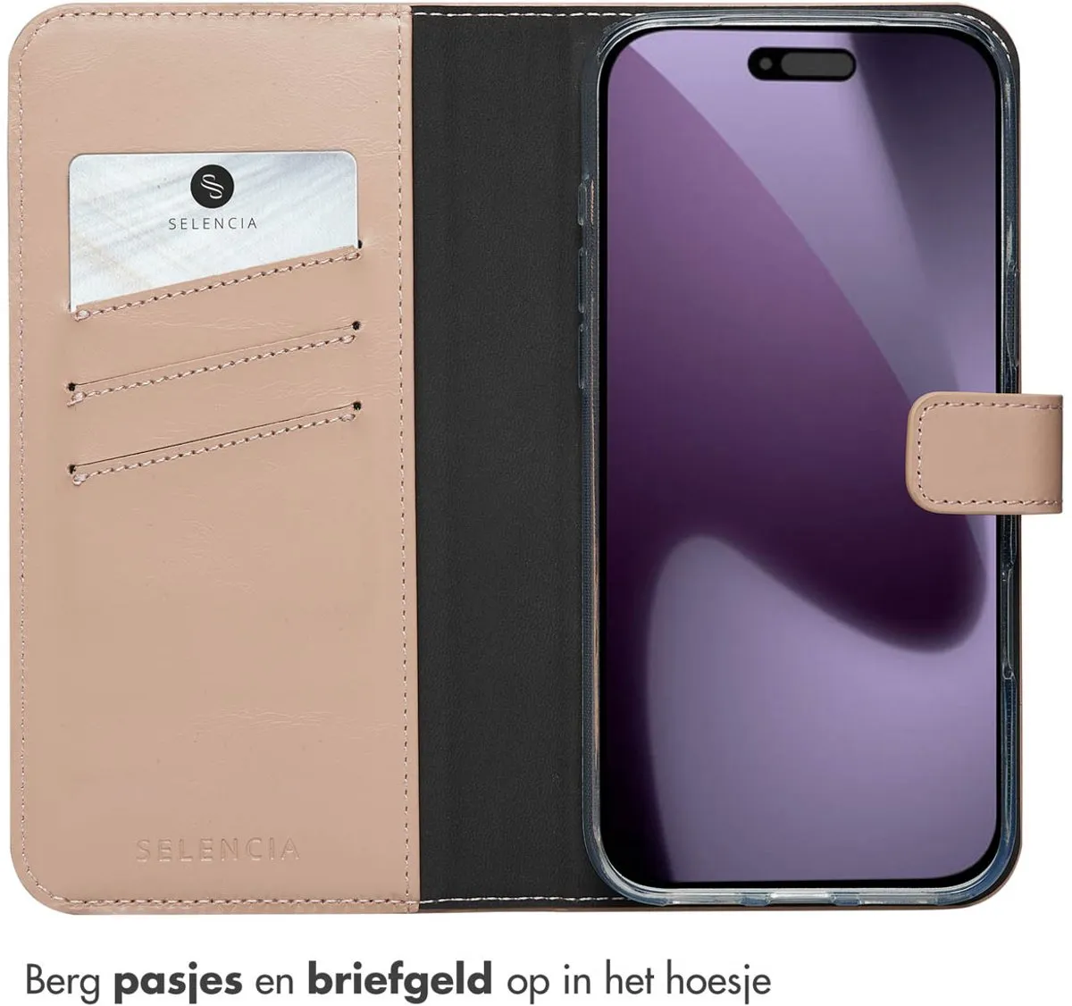 Selencia Hoesje iPhone 17 Pro Max - Echt Leder Bookcase - Lichtroze