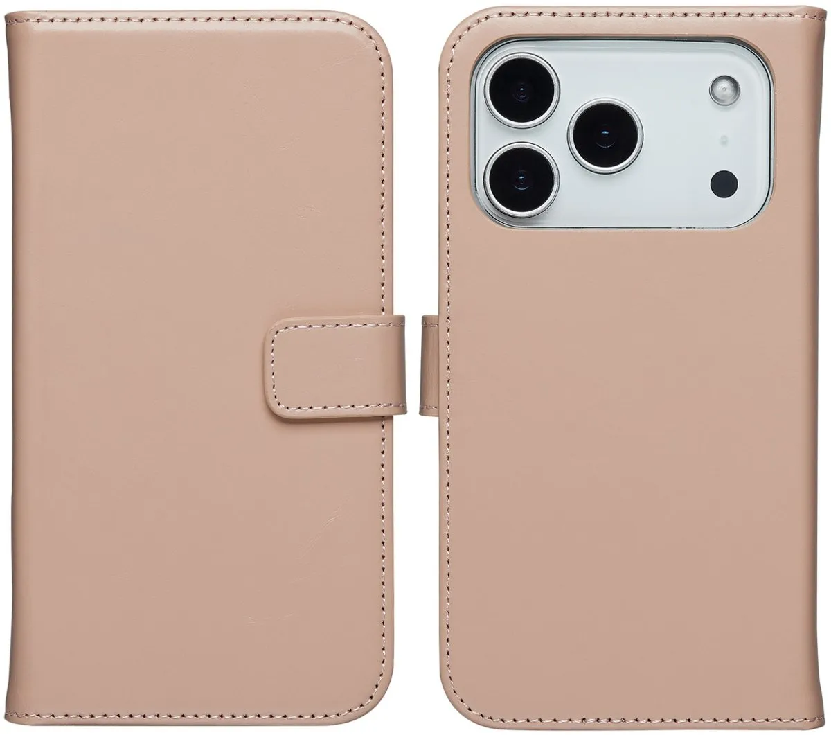 Selencia Hoesje iPhone 17 Pro Max - Echt Leder Bookcase - Lichtroze