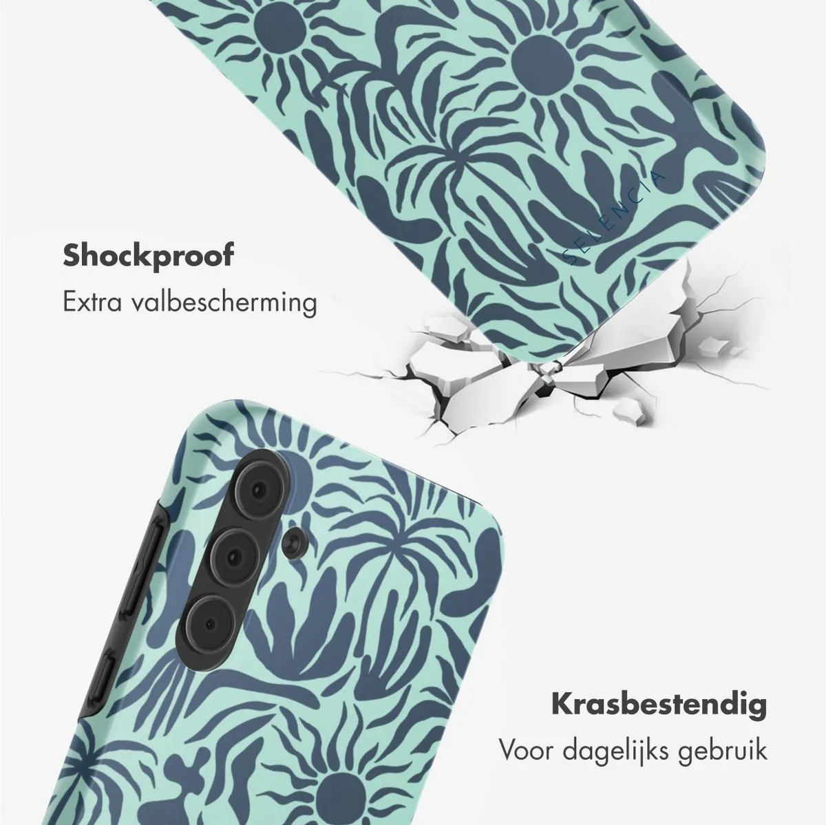 Selencia Hoesje Samsung Galaxy A55 Tropical Vibes Light Blue