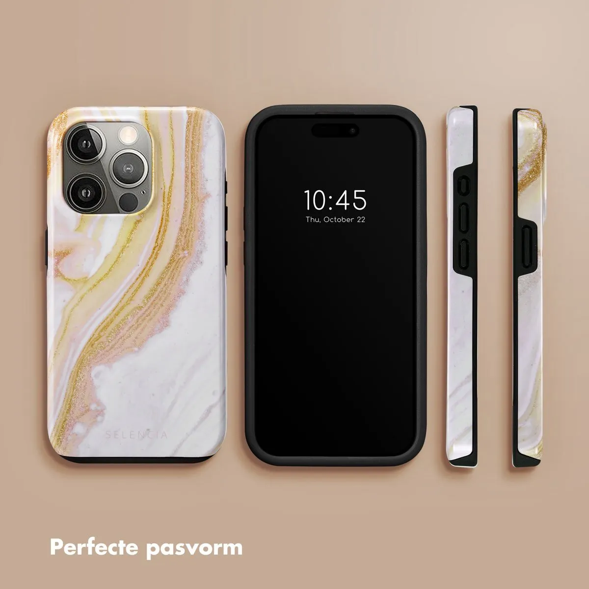 Selencia Hoesje iPhone 15 Pro Chic Marble Gold